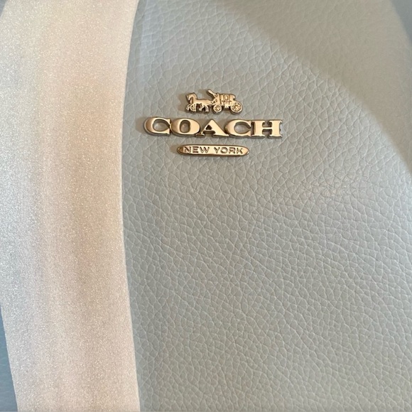 Coach Mollie Large Leather Tote powder blue silver Red zip Adorable SOLD OUT - Picture 4 of 4